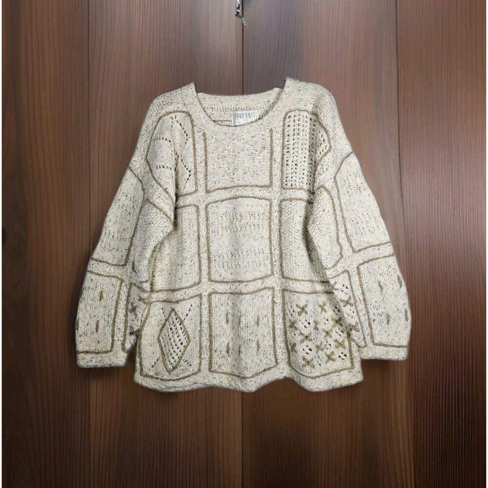 Vintage The Limited Hand Knit Patchwork Cable Knit Sampler Sweater Wool Blend OS